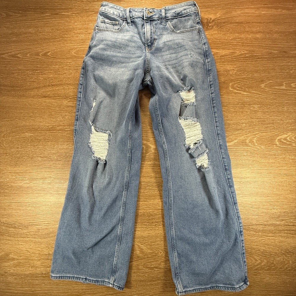 Hollister Jeans Women's 7R High Rise Baggy Distressed Blue Denim 28x30